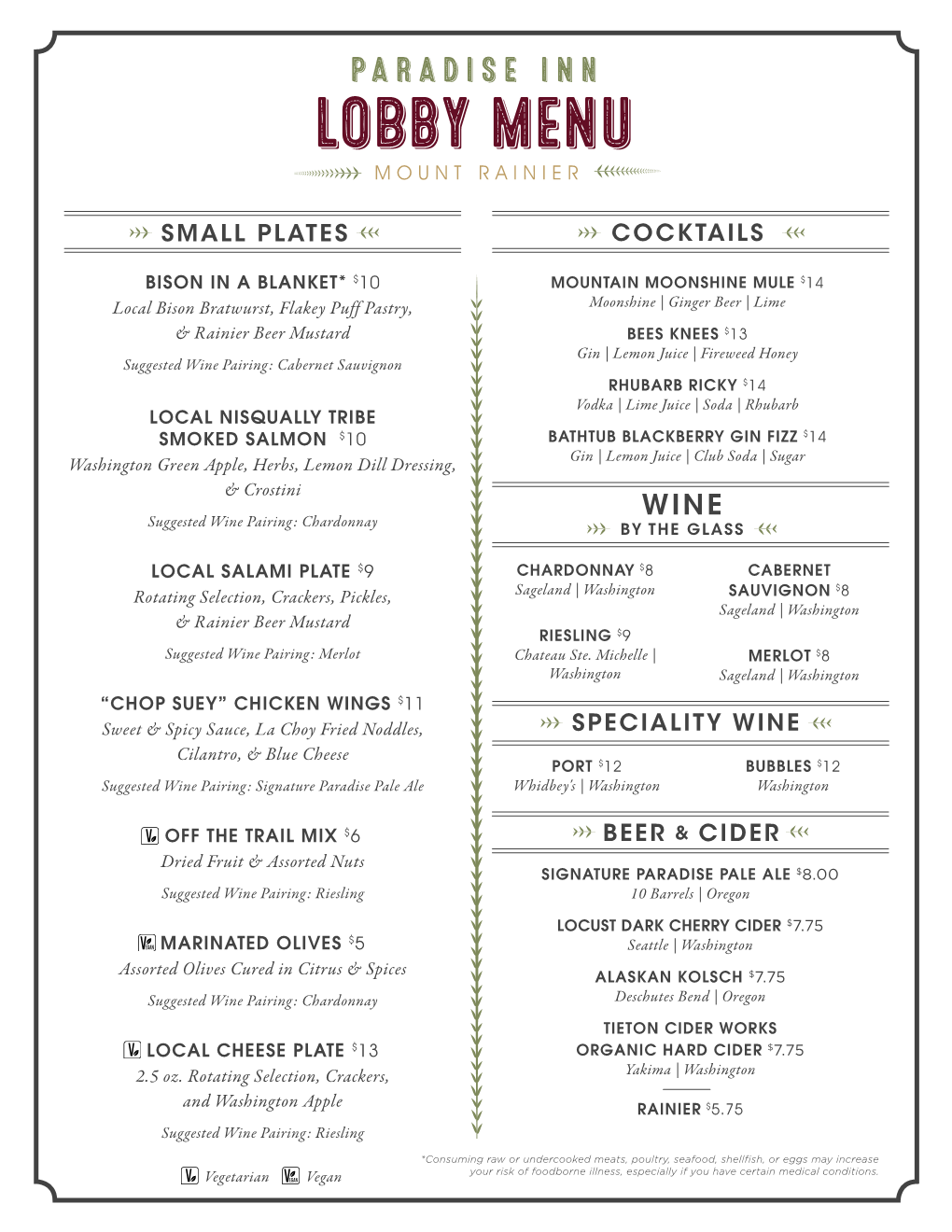 Cocktails Speciality Wine Small Plates