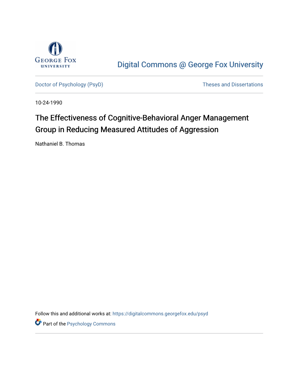 The Effectiveness of Cognitive-Behavioral Anger Management Group in Reducing Measured Attitudes of Aggression