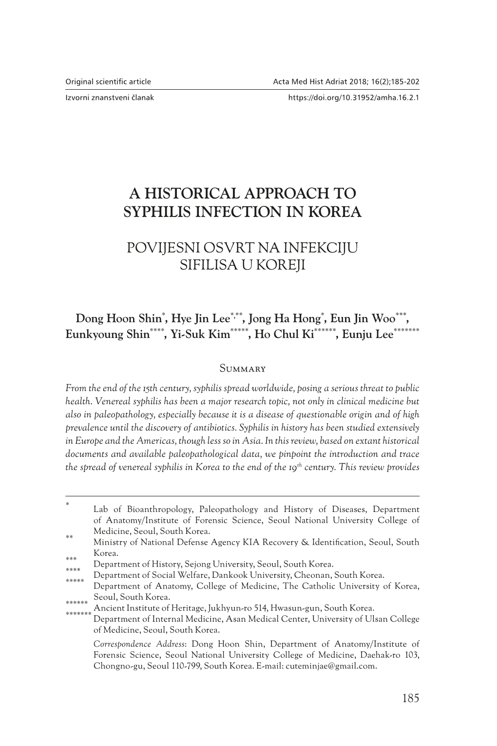 A Historical Approach to Syphilis Infection in Korea