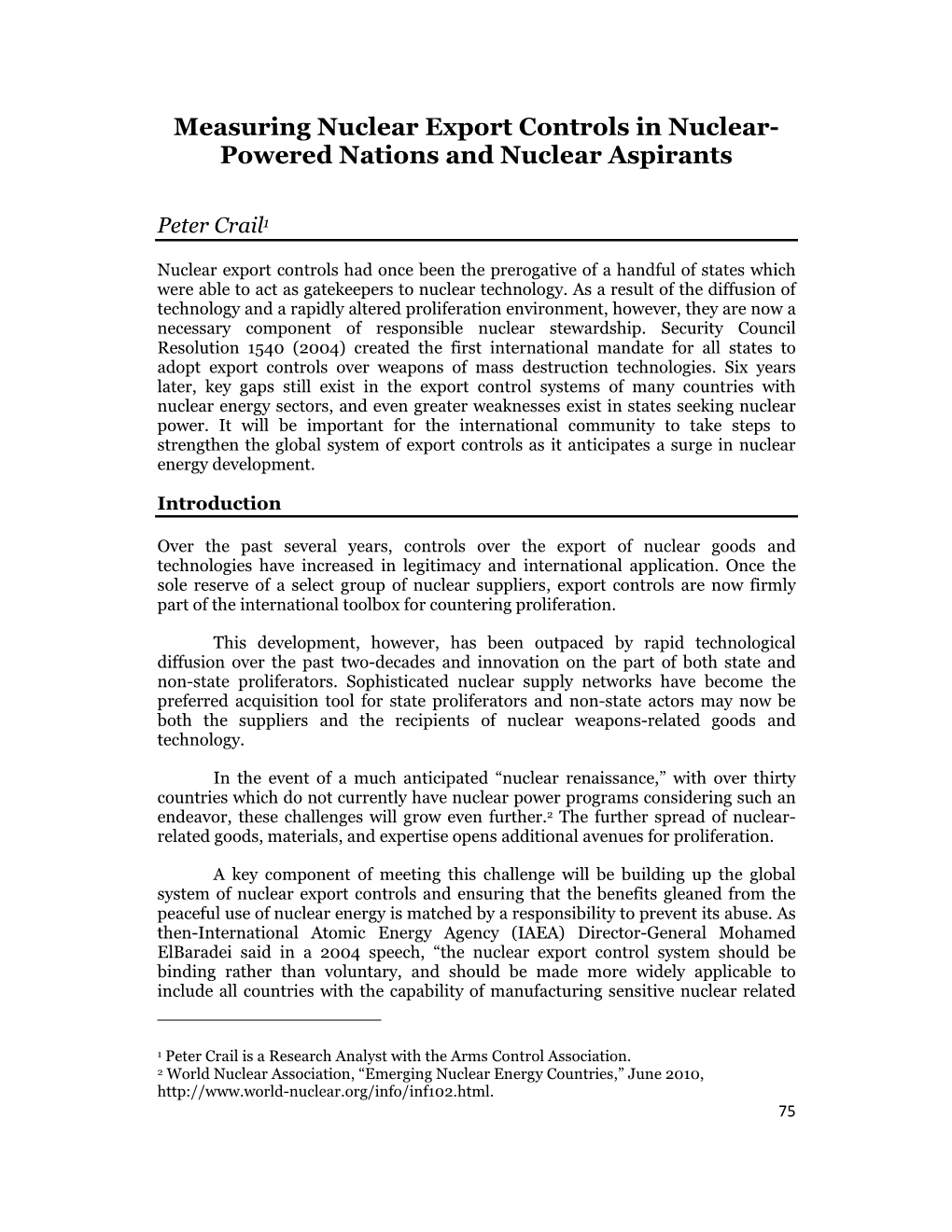 Measuring Nuclear Export Controls in Nuclear- Powered Nations and Nuclear Aspirants
