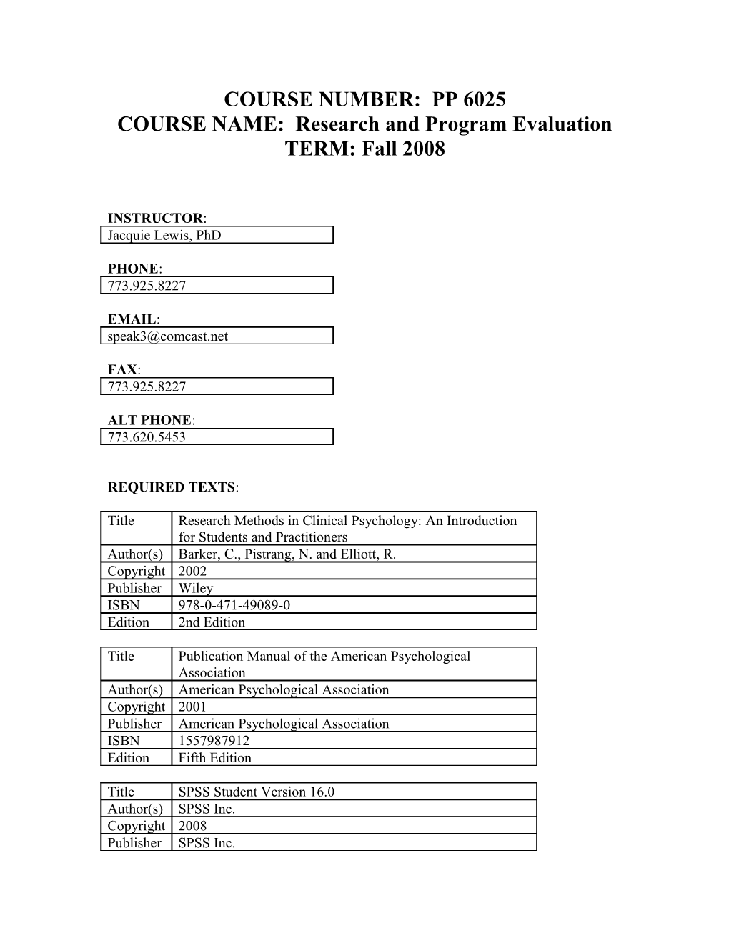 COURSE NAME: Research and Program Evaluation