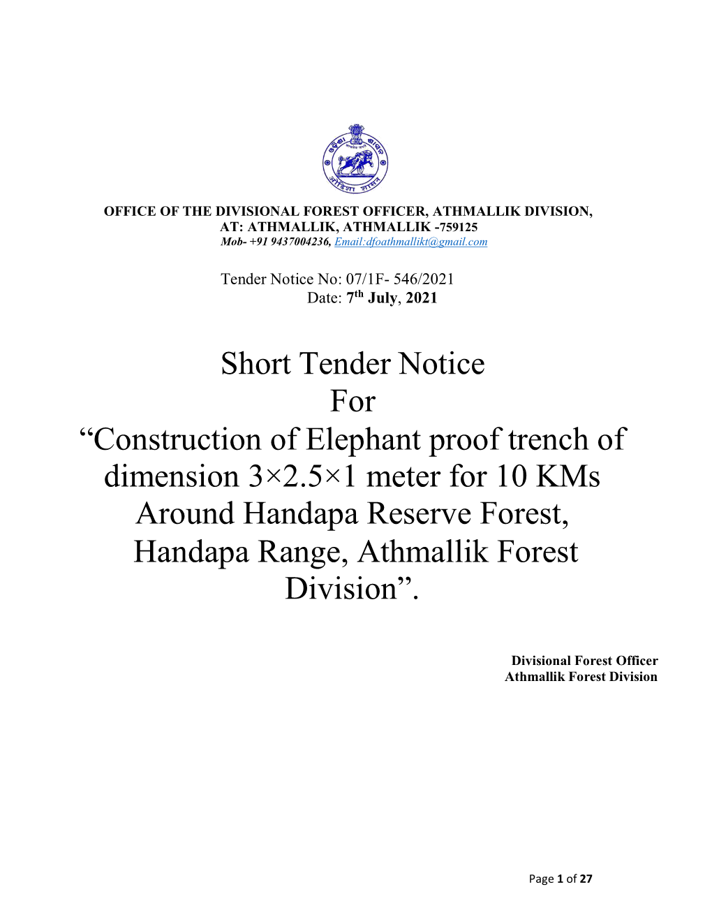 Short Tender Notice