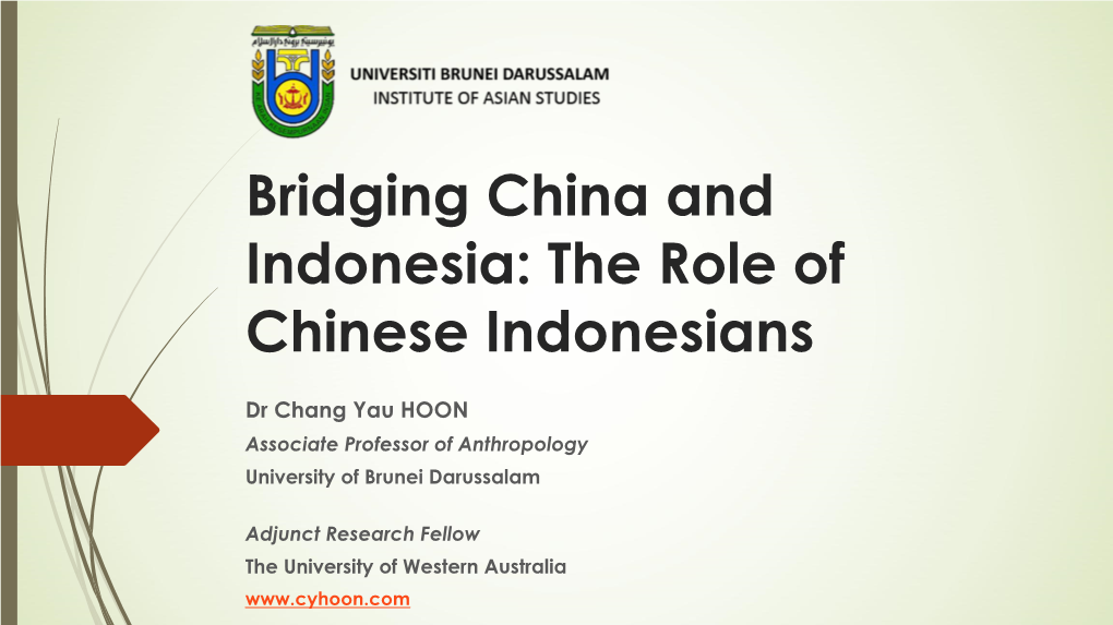 Bridging China and Indonesia: the Role of Chinese Indonesians