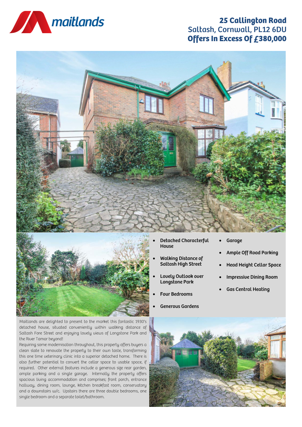 25 Callington Road Saltash, Cornwall, PL12 6DU Offers in Excess of £380,000