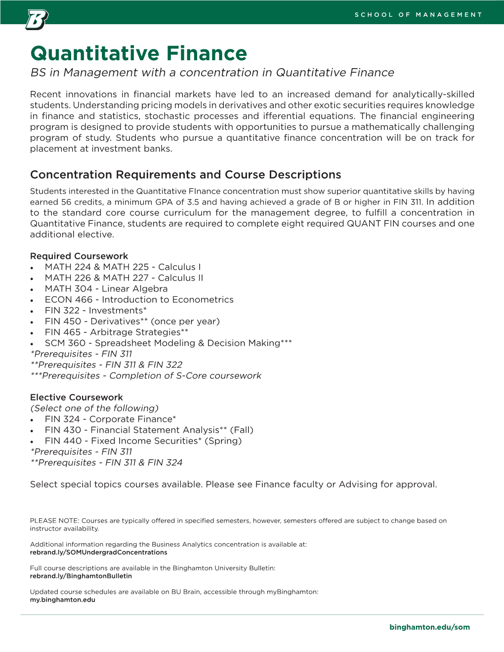 Quantitative Finance BS in Management with a Concentration in Quantitative Finance