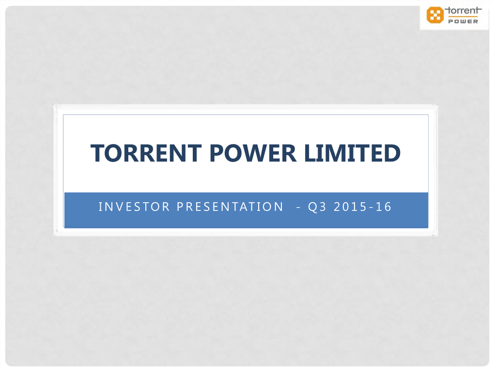 Investor Presentation - Q3 2015- 16 Disclaimer