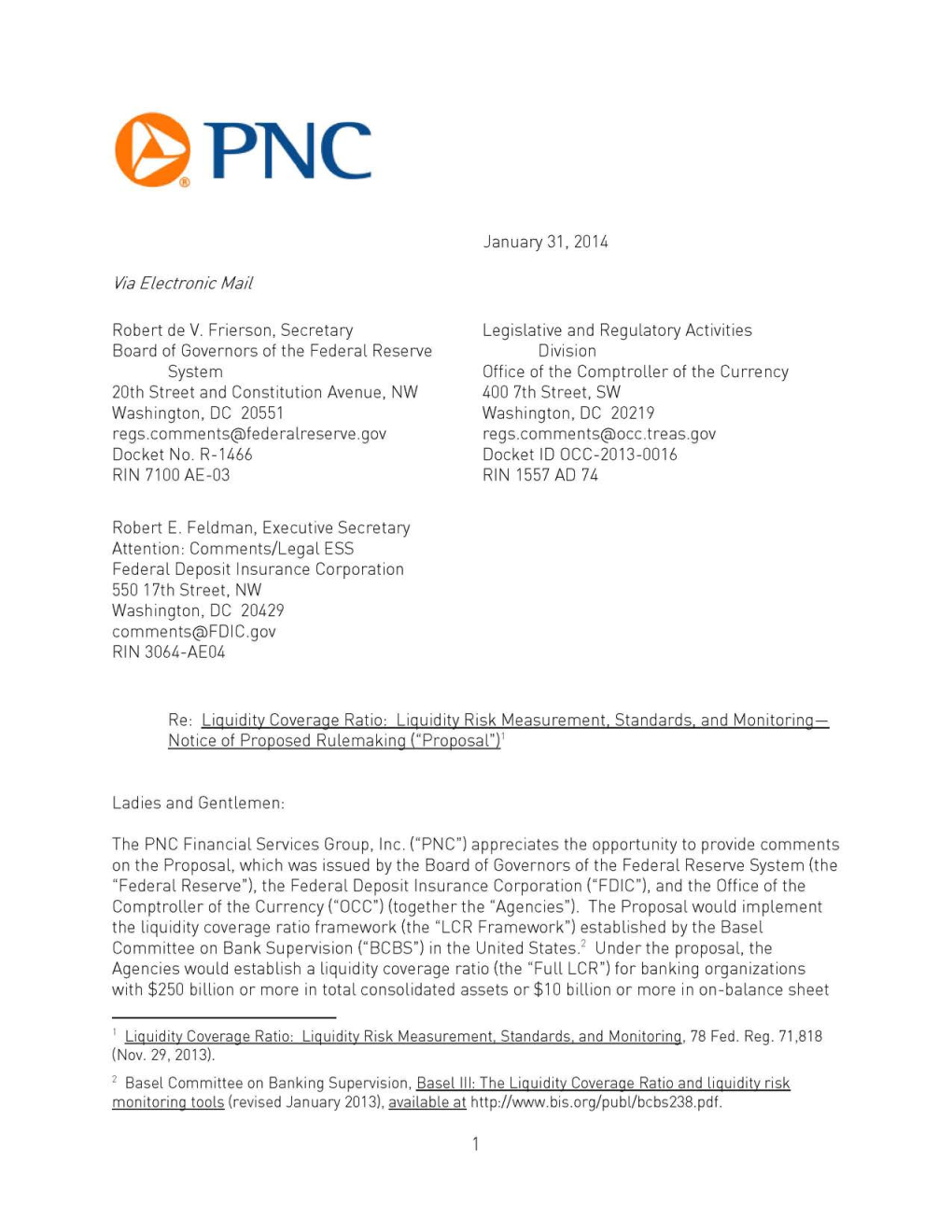 Comments of the PNC Financial Services Group