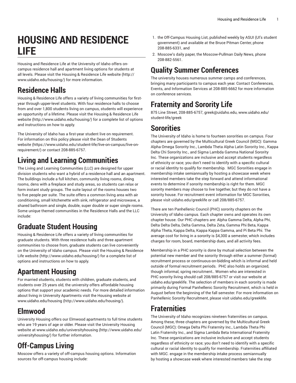 Housing and Residence Life 1