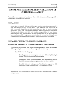 Sexual and Nonsexual Behavioral Signs of Child Sexual Abuse*