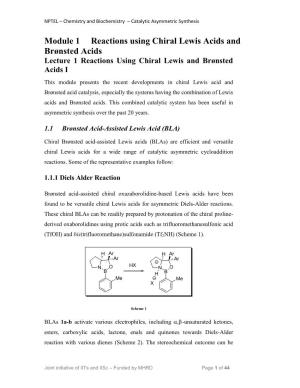 Module 1 Reactions Using Chiral Lewis Acids and Brønsted Acids