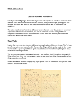 Letters from the Homefront Your Task