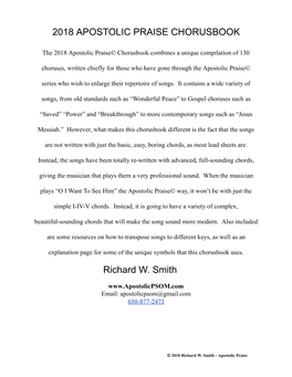 2018 APOSTOLIC PRAISE CHORUSBOOK Richard W. Smith