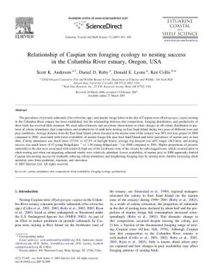 Relationship of Caspian Tern Foraging Ecology to Nesting Success in the Columbia River Estuary, Oregon, USA