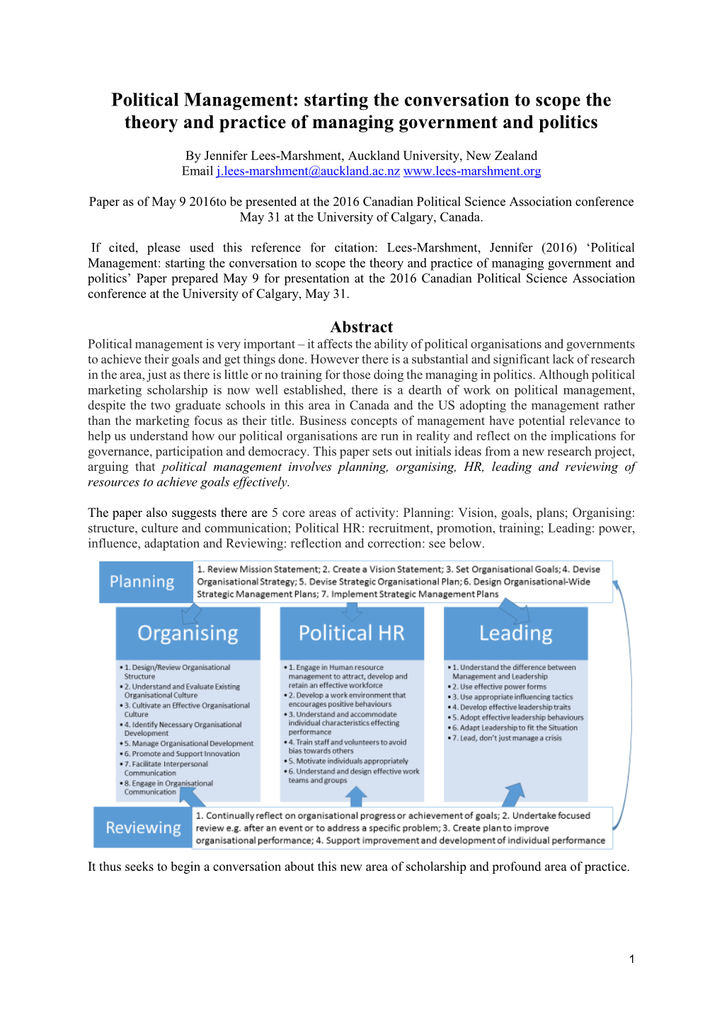 Political Management: Starting the Conversation to Scope the Theory and Practice of Managing Government and Politics