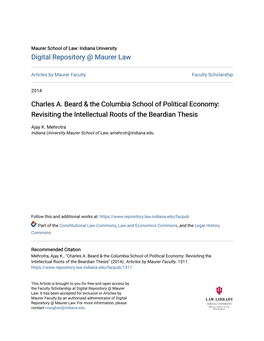 Charles A. Beard & the Columbia School of Political Economy: Revisiting the Intellectual Roots of the Beardian Thesis