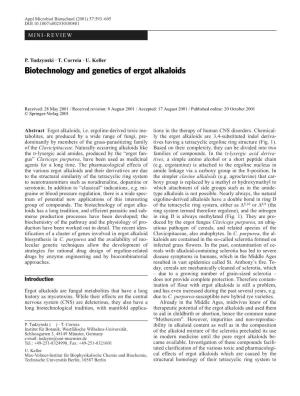 Biotechnology and Genetics of Ergot Alkaloids