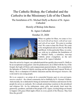 The Catholic Bishop, the Cathedral and the Cathedra in the Missionary Life of the Church the Installation of Fr