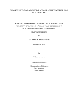 Guidance, Navigation, and Control of Small Satellite Attitude Using Micro-Thrusters