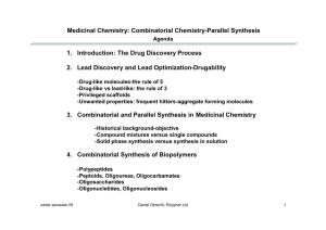 Combinatorial Chemistry-Parallel Synthesis 1. Introduction: the Drug Discovery Process