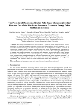 Borassus Flabellifer Linn.) As One of the Bioethanol Sources to Overcome Energy Crisis Problem in Indonesia