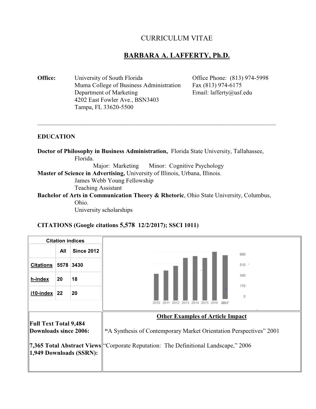 CURRICULUM VITAE BARBARA A. LAFFERTY, Ph.D