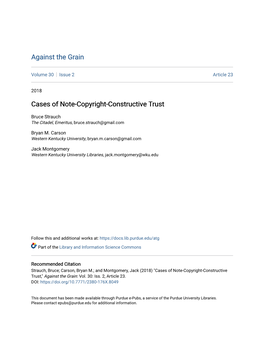 Cases of Note-Copyright-Constructive Trust