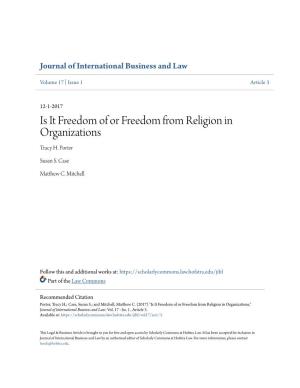 Is It Freedom of Or Freedom from Religion in Organizations Tracy H