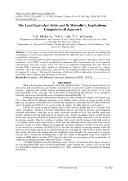 The Land Equivalent Ratio and Its Mutualistic Implications: Computational Approach
