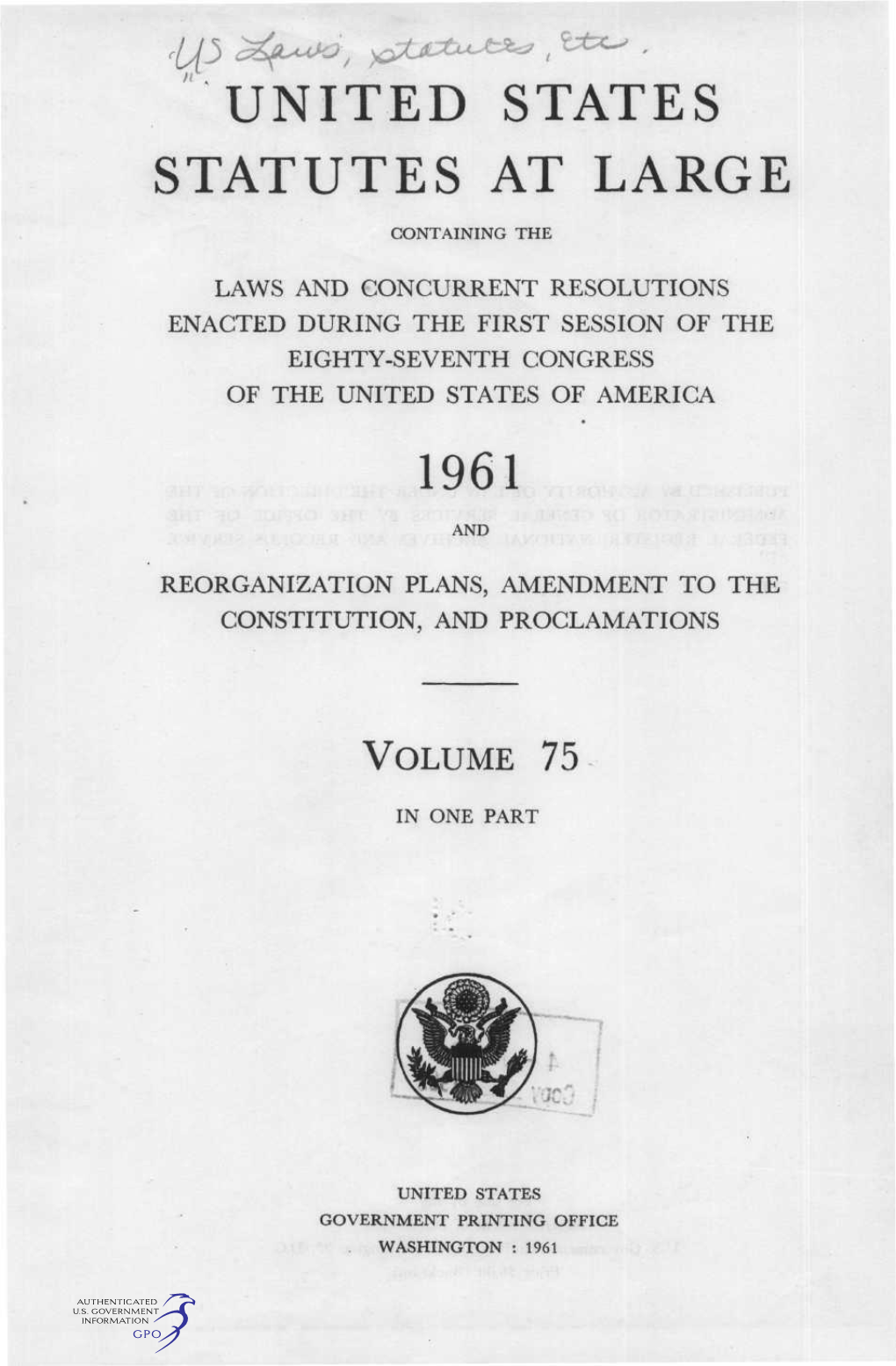 United States Statutes at Large 1961