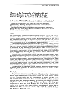 Changes in the Concentration of Gonadotrophic and Steroidal Hormones in the Antral Fluid of Ovarian Follicles Throughout the Oestrous Cycle of the Sheep