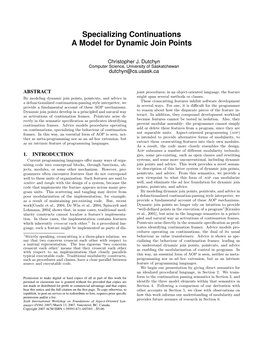 Specializing Continuations a Model for Dynamic Join Points