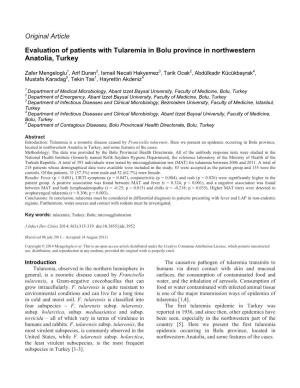 Evaluation of Patients with Tularemia in Bolu Province in Northwestern Anatolia, Turkey