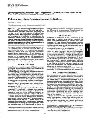 Polymer Recycling: Opportunities and Limitations RICHARD S