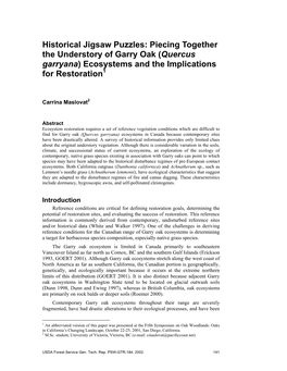 Piecing Together the Understory of Garry Oak (Quercus Garryana) Ecosystems and the Implications for Restoration1