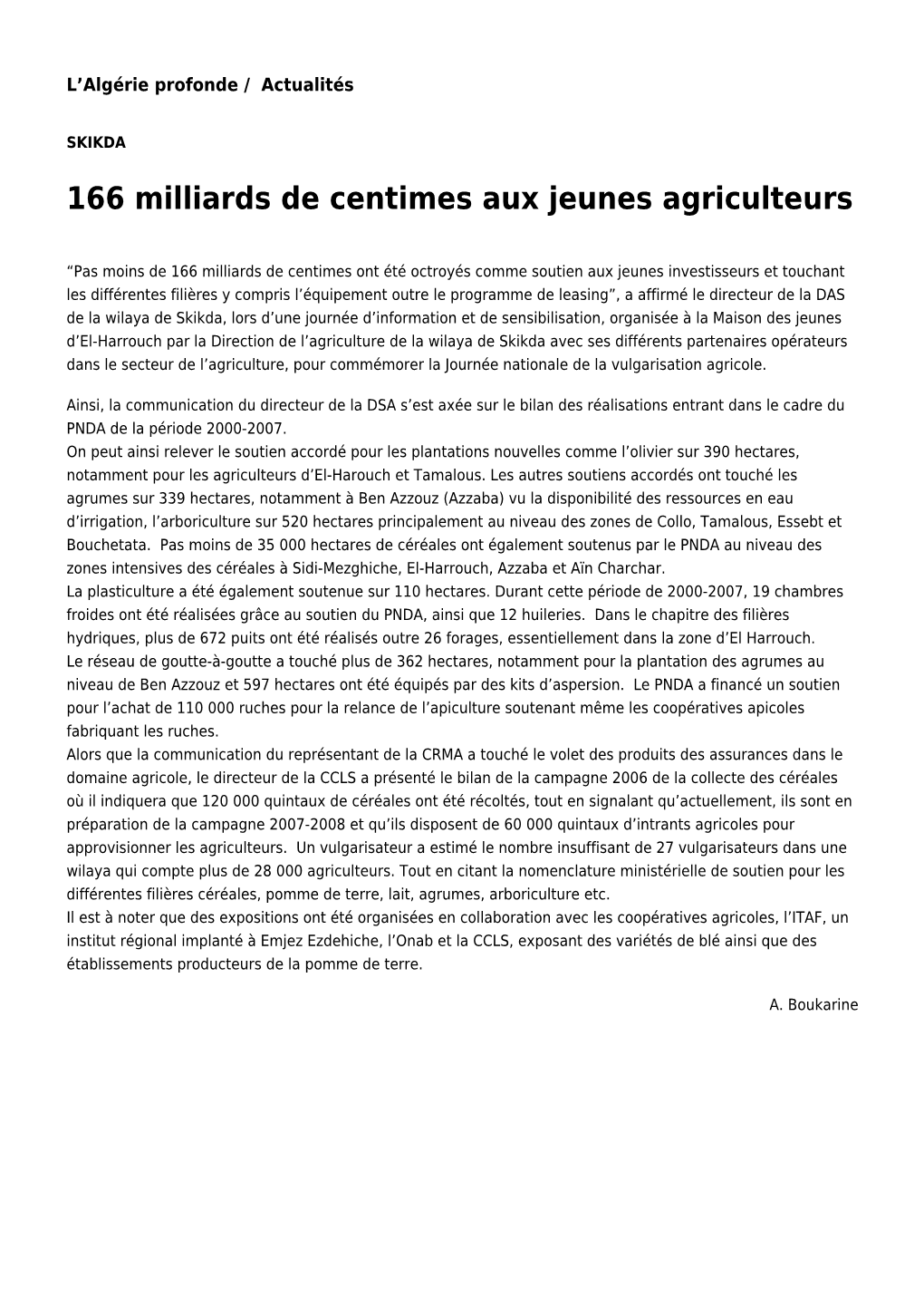 166 Milliards De Centimes Aux Jeunes Agriculteurs