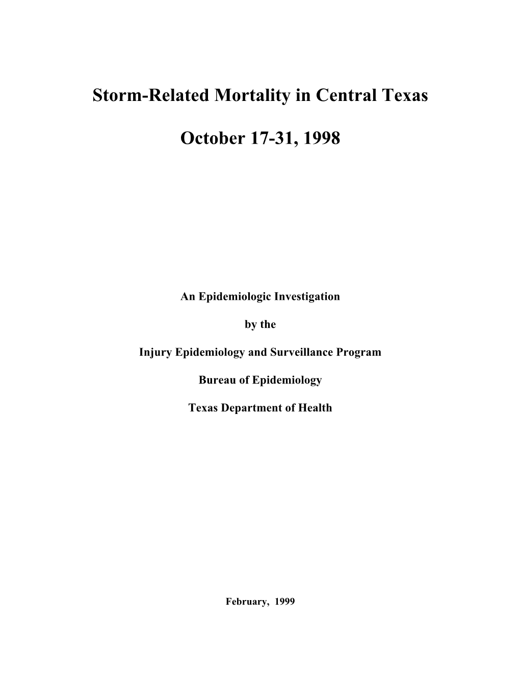 Storm-Related Mortality in Central Texas October 17-31, 1998