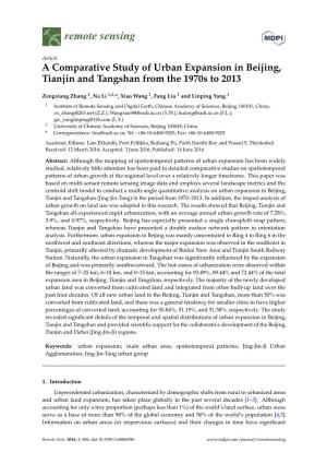 A Comparative Study of Urban Expansion in Beijing, Tianjin and Tangshan from the 1970S to 2013