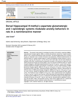 Opioidergic Systems Modulate Anxiety Behaviors in Rats in a Noninteractive Manner