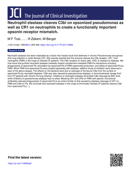 Neutrophil Elastase Cleaves C3bi on Opsonized Pseudomonas As Well As CR1 on Neutrophils to Create a Functionally Important Opsonin Receptor Mismatch