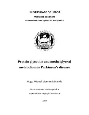 Protein Glycation and Methylglyoxal Metabolism in Parkinson's Disease