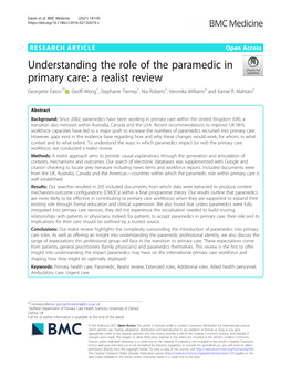 Understanding the Role of the Paramedic in Primary Care: a Realist