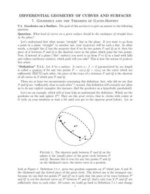 DIFFERENTIAL GEOMETRY of CURVES and SURFACES 7. Geodesics and the Theorem of Gauss-Bonnet 7.1