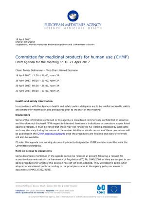 CHMP Agenda of the 18-21 April 2017 Meeting