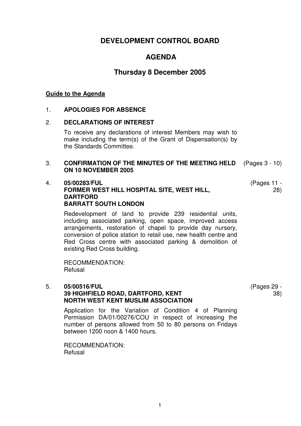 DEVELOPMENT CONTROL BOARD AGENDA Thursday 8 December 2005