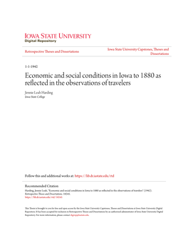 Economic and Social Conditions in Iowa to 1880 As Reflected in the Observations of Travelers Jennie Leah Harding Iowa State College