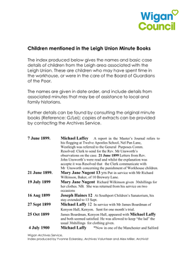G.Lei Children Mentioned in Leigh Union Minutes