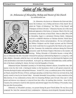 Saint of the Month St. Athanasius of Alexandria, Bishop and Doctor of the Church by Catholiconline.Com