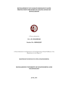 Development of Climate Resilient Slope Protection for Dykes in Saline Zones of Bangladesh