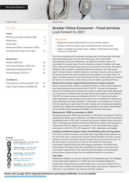 Greater China Consumer - Food Services