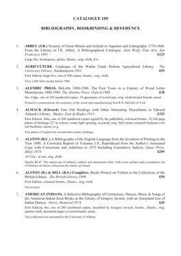 Catalogue 109 Bibliography, Bookbinding & Reference